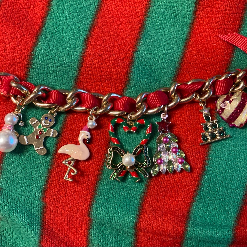 Festive Charm Bracelet with Christmas and Flamingo Charms